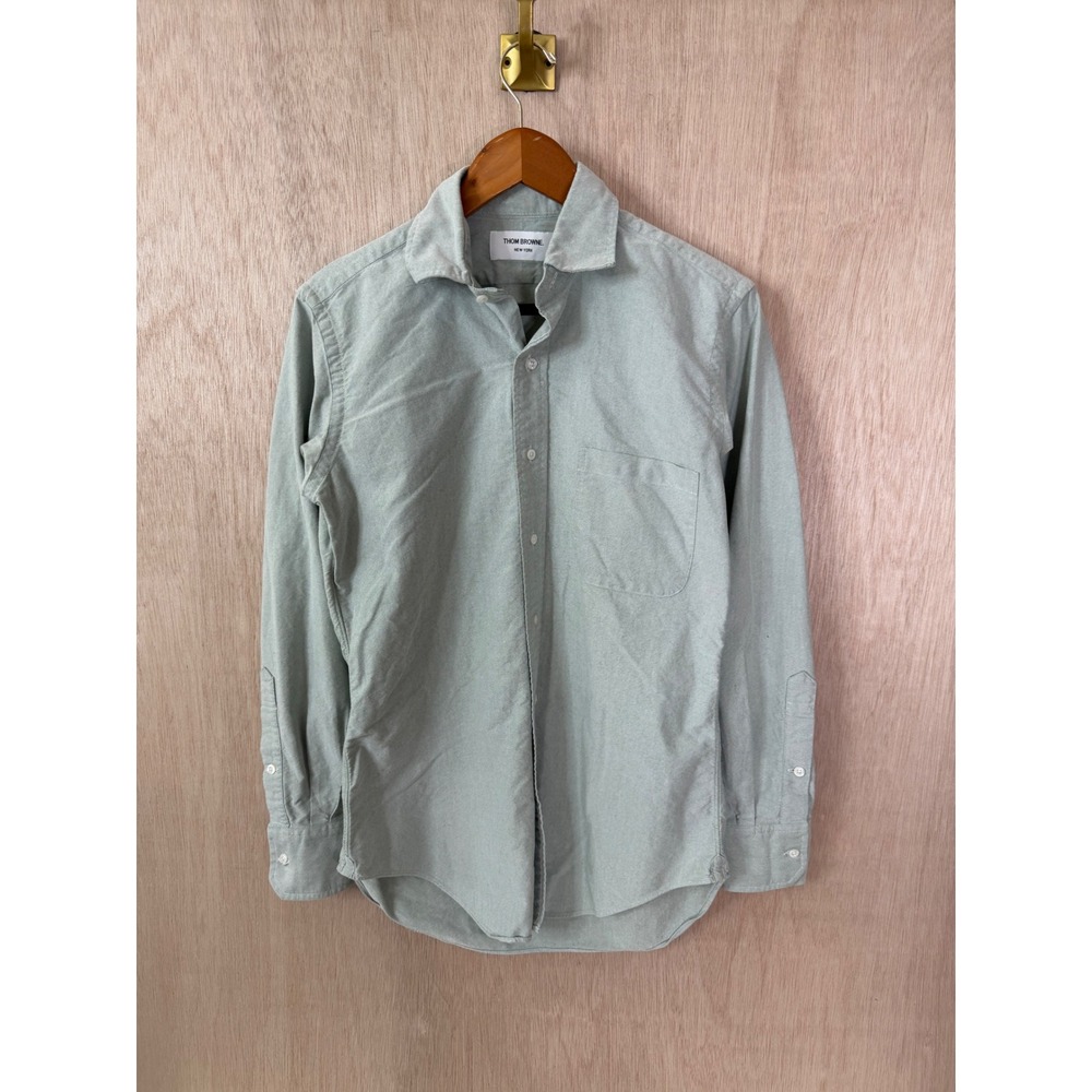 Thom Browne New York Mens Long Sleeve Button Down Shirt Sage Green Oxford